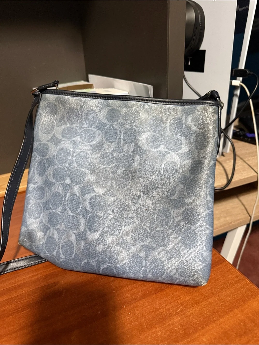 Coach Light Blue Signature Crossbody with Navy Trim